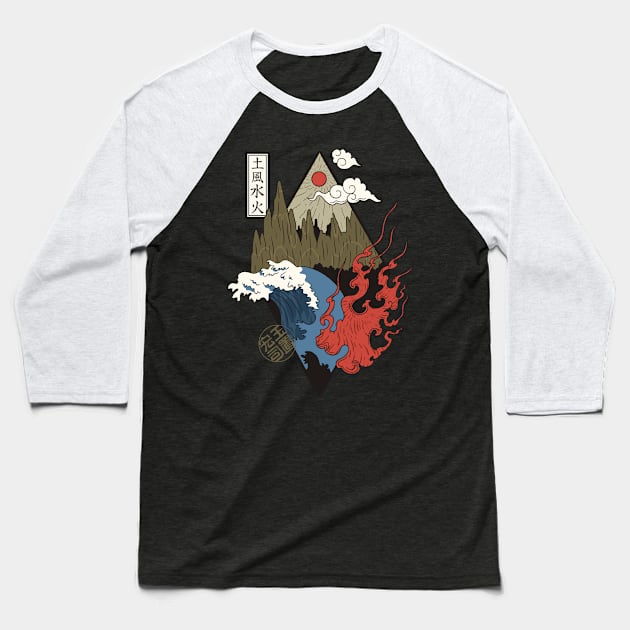 Four Elements Beautiful Japanese Composition Baseball T-Shirt by jonathanptk